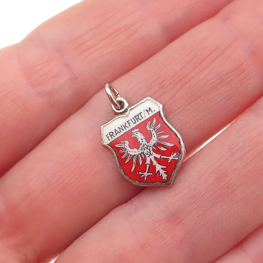 Fritz Reu & Co. 800 Silver Vintage Enamel Frankfurt am Main Mini Charm Pendant